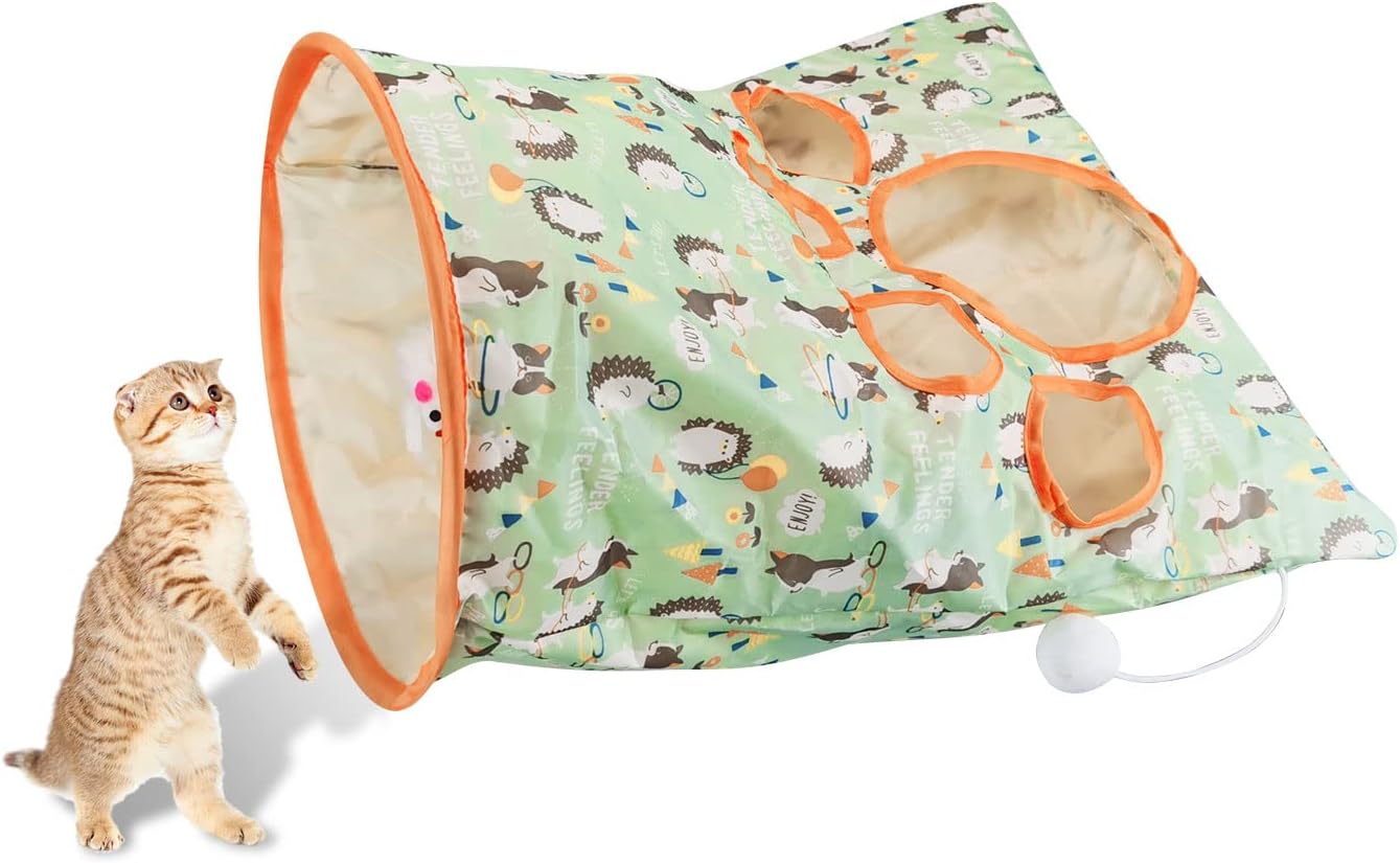 Exciting Cat Tunnel Bags for Indoor Fun - Foldable Crinkle Cat Toy with 3 Plush Balls and 5 Hide-and-Seek Holes for Kittens