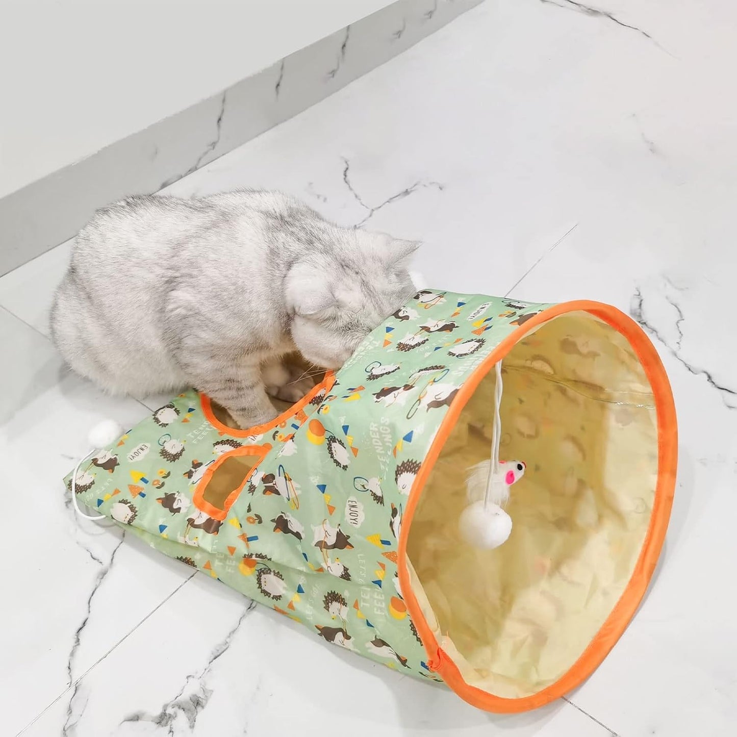 Exciting Cat Tunnel Bags for Indoor Fun - Foldable Crinkle Cat Toy with 3 Plush Balls and 5 Hide-and-Seek Holes for Kittens