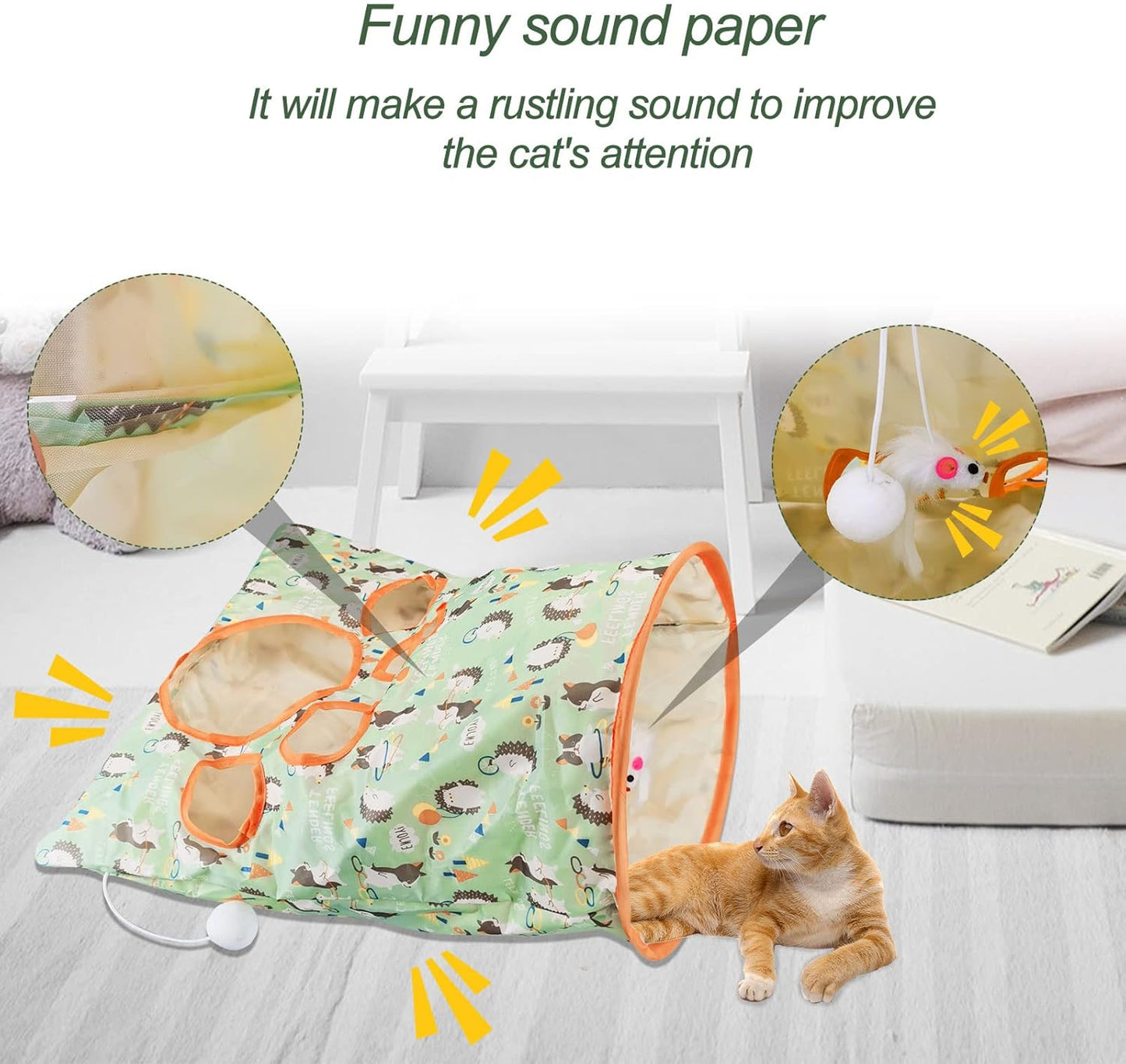 Exciting Cat Tunnel Bags for Indoor Fun - Foldable Crinkle Cat Toy with 3 Plush Balls and 5 Hide-and-Seek Holes for Kittens