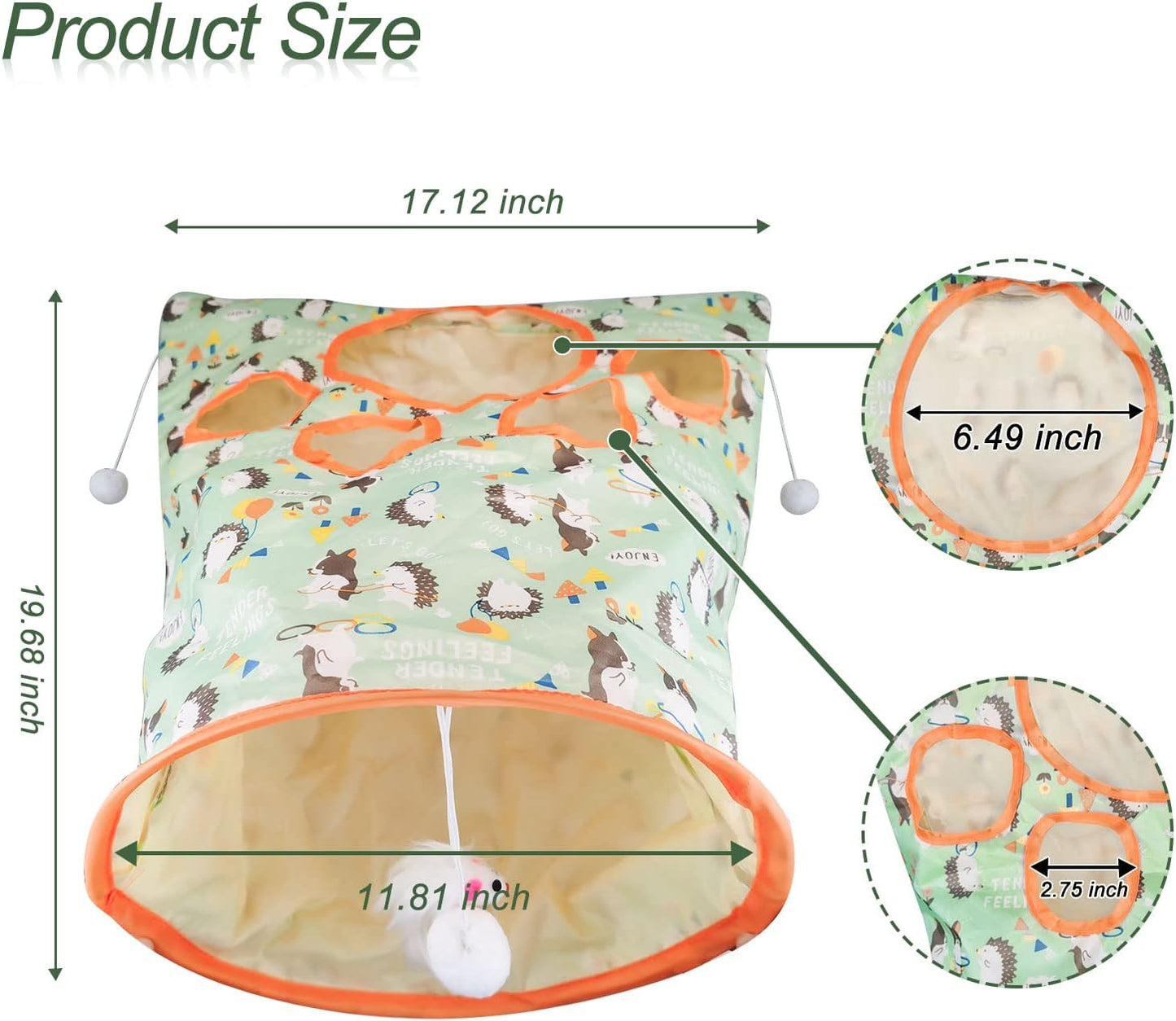 Exciting Cat Tunnel Bags for Indoor Fun - Foldable Crinkle Cat Toy with 3 Plush Balls and 5 Hide-and-Seek Holes for Kittens