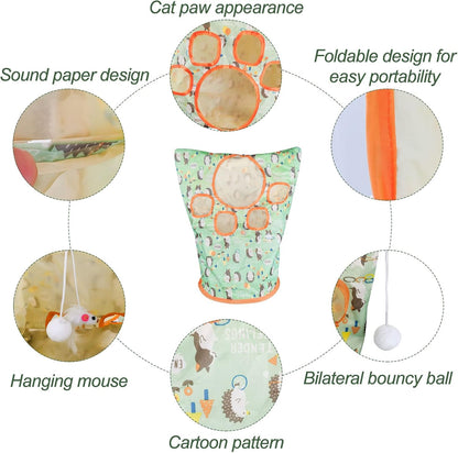 Exciting Cat Tunnel Bags for Indoor Fun - Foldable Crinkle Cat Toy with 3 Plush Balls and 5 Hide-and-Seek Holes for Kittens