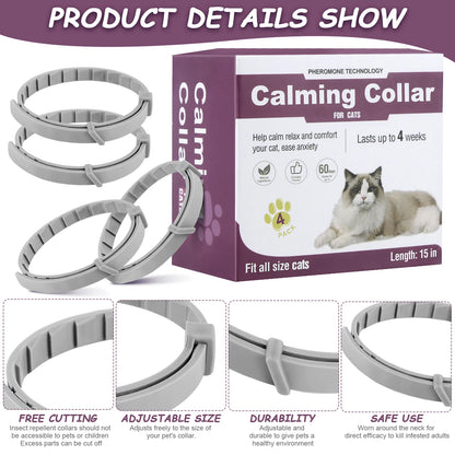 Adjustable Pet Calming Collar for Cats and Dogs - Natural Anxiety Relief with Pheromones for a Soothing Experience
