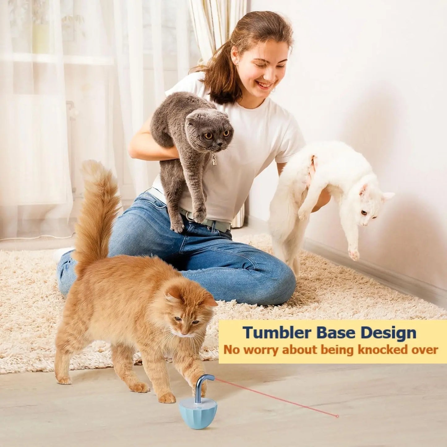 Interactive Laser Pointer Cat Toy - Keep Your Indoor Cats Active and Engaged with Random Trajectories and a Tumbler Base Design