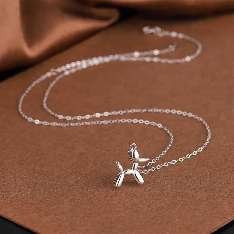 Charming Silver Animal Balloon Dog Necklace - Trendy Clavicle Chain for Ladies and Girls