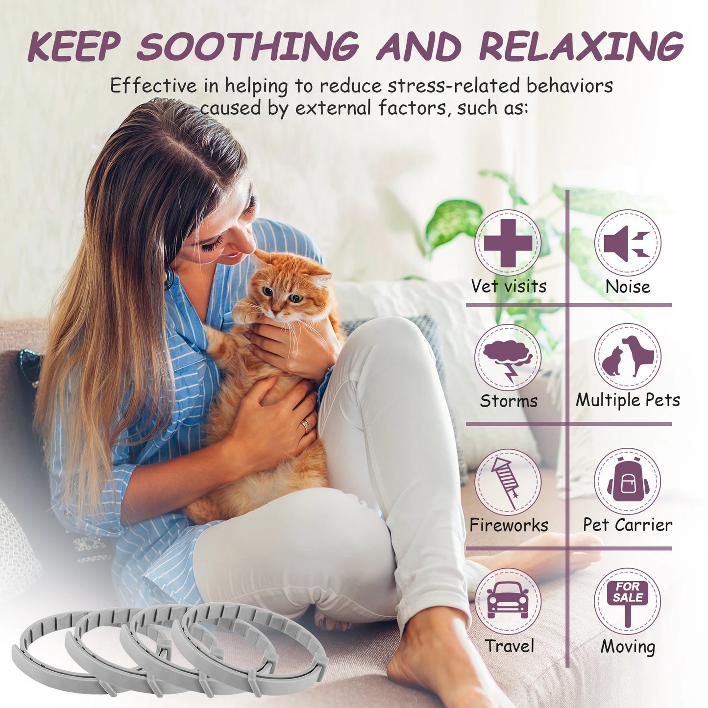 Adjustable Pet Calming Collar for Cats and Dogs - Natural Anxiety Relief with Pheromones for a Soothing Experience