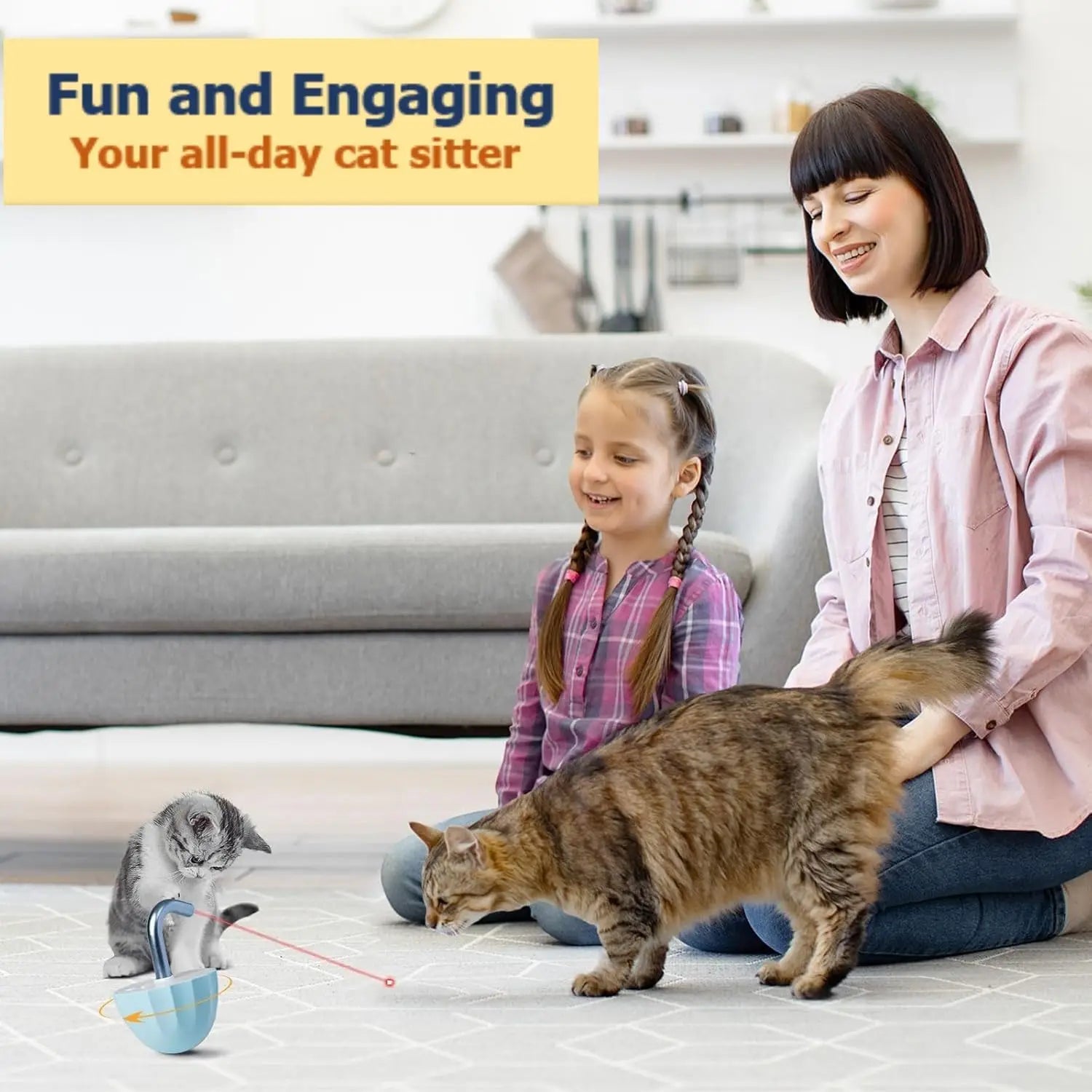 Interactive Laser Pointer Cat Toy - Keep Your Indoor Cats Active and Engaged with Random Trajectories and a Tumbler Base Design